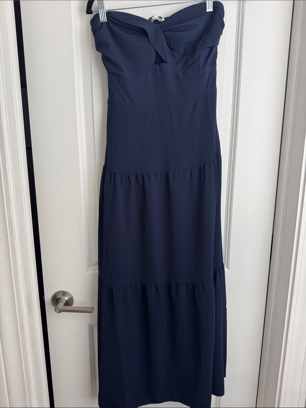 Navy Strapless Tiered Maxi Dress